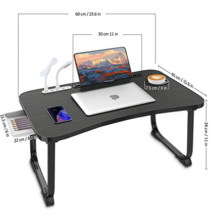 Fayquaze Laptop Bed Desk, Portable Foldable Laptop Bed Table with USB Charge Port Storage Drawer and Cup Holder, Lap Desk Notebook Stand Tray Table Serving Tray for Eating, Reading and Working | Portable, Foldable, Lap Desk with USB Charge Port Storage Dr