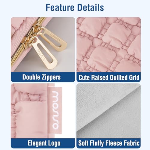 MOSISO Laptop Case 13.3 inch,13-13.3 inch Puffy Laptop Sleeve Carrying Case | Compatible with MacBook Neo/Air 13.6/Pro 13/14, HP Dell ASUS Lenovo, Raised Quilted Grid Computer Bag with Small Case, Pink - color: Pink