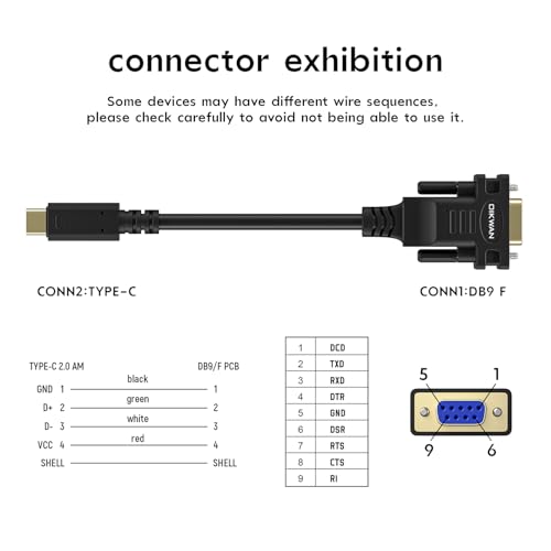 USB-C to RS232 DB9 9pin Female Serial Cable Converter Adapter with FTDI Chipset for Windows 11,10, 8.1, 8, 7, Vista, XP, 2000, Linux and Mac OS X 10.6 (10ft) - size: 10FT, style: RS-232 DB9 Female to USB-C