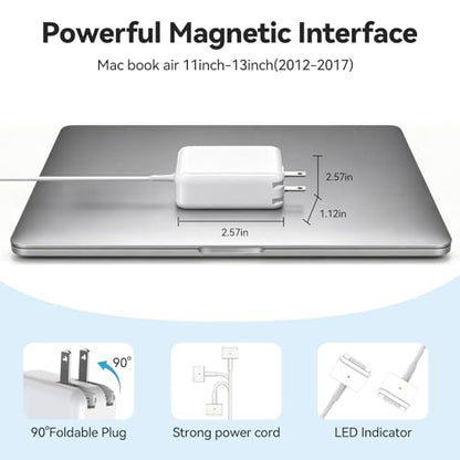 45W MacBook Air Charger - Magnetic Type, Mag2 T Interface - Compatible with 11-inch and 13-inch MacBook Air Models from 2012 to 2017. Laptop Power Adapter