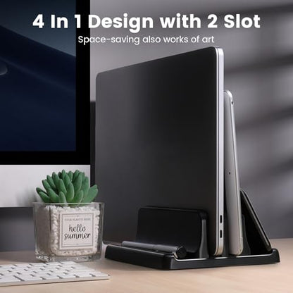 EAXBUX 4 in 1 Vertical Laptop Stand Holder,Adjustable ABS Plastic Desktop Notebook Dock,Vertical Laptop Stand Space-Saving for All MacBook/Surface/Samsung/HP/Dell/Chrome Book - size: 2-Slot