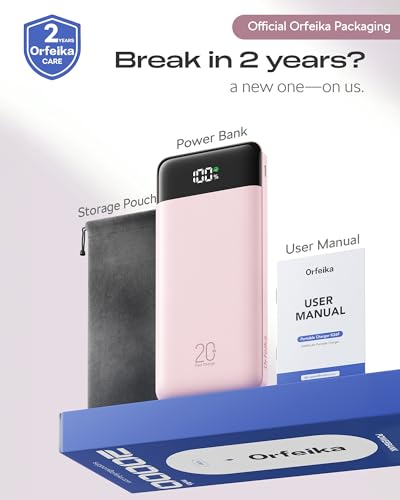 Orfeika 20000mAh Power Bank Fast Charging, Portable Charger with 4 Built-in Cables & 6 Outputs, 20W PD USB C Battery Pack Compatible with iPhone 16/15, Galaxy, Android, iPad & More (Travel Essential) - color: SoftPink