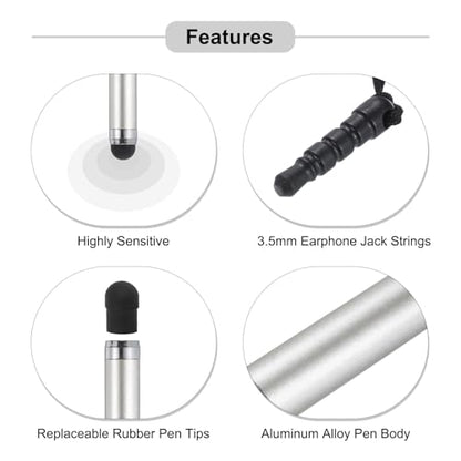 MECCANIXITY 5pcs Metallic Stylus Pen Retractable Aluminum Alloy Mini Capacitive Pens for Universal All Touch Screen Devices, Grey - color: Grey