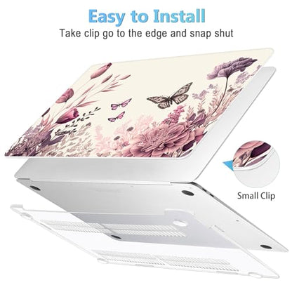 Mektron Case for MacBook Air 13 inch M1 A2337 A2179 A1932,Hard Cover 2018-2021 Air 13-inch with Touch bar, Exclusively Designed Protective Shell with Screen Protector, Butterfly Flower C074 - color: Butterfly Flower C074