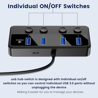 Qeefun 4-Port USB 3.0 Hub, Individual LED Power Switches, 5Gbps Data Transfer USB Splitter with 2ft Extension Cable, Multiple USB Extender for Laptop, PC, iMac, USB Flash Drives and More - style: A to 4A(60cm)