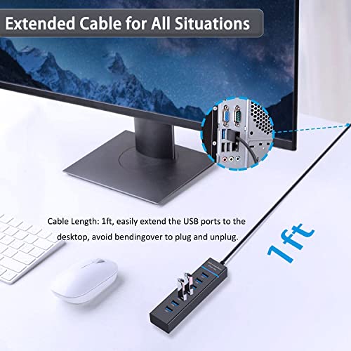 USB Hub 3.0, VIENON 7-Port USB Data Hub Splitter for Laptop, PC, MacBook, Mac Pro, Mac mini, iMac, Surface Pro and More USB Devices-1ft Cable