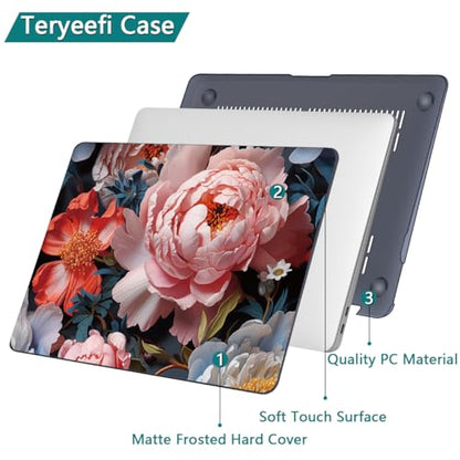 Teryeefi Compatible with M2 M1 MacBook Pro 13 inch Case Touch Bar A2338 A2251 A2289 A2159 A1989 A1706 A1708 (Release 2016-2022),Protective Slim Cover+Keyboard Cover-Colorful Peonies - color: Colorful Peonies-003