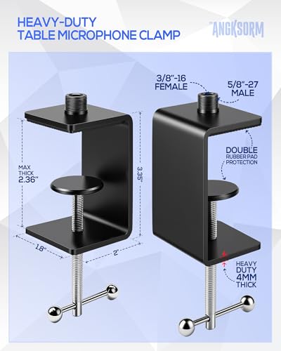 Table Microphone Clamp KB47 - Heavy-Duty Desk Mic Metal Clamp Mount with 5/8-27 Male and 3/8-16 Female Thread, 2PCS - color: C-CLAMP MOUNT (2PCS)