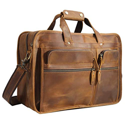 Polare Modern Messenger Bag with Retro Feel 17" Men’s Laptop Briefcase with Full Grain Leather and Premium YKK Zippers - color: Light Brown(fit 15.6" Laptop)