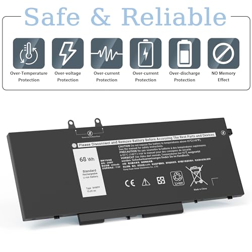 68Wh 3HWPP Laptop Battery Replacement for Dell Latitude 5410 5510 5401 5411 5501 5511 Precision 3541 3551, Inspiron 7706 2-in-1, 17 7500/7506 2-in-1 Black 10X1J N2NLL 1VY7F 451-BCMN 15.2V - size: 9.38*4.13*0.25inch 3HWPP