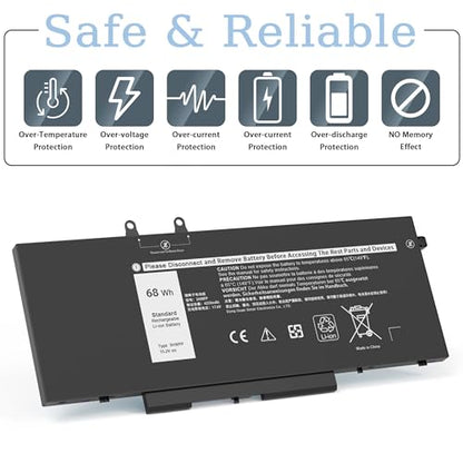 68Wh 3HWPP Laptop Battery Replacement for Dell Latitude 5410 5510 5401 5411 5501 5511 Precision 3541 3551, Inspiron 7706 2-in-1, 17 7500/7506 2-in-1 Black 10X1J N2NLL 1VY7F 451-BCMN 15.2V - size: 9.38*4.13*0.25inch 3HWPP