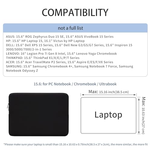RAINYEAR 15.6 Inch Laptop Sleeve Case Soft Lining Padded Cover, Black | Protective Slim Laptop Sleeve Zipper Cover Bag Compatible with 15.6 Inch Notebook Computer Ultrabook Chromebook - color: Black(upgraded Version), size: 15.6"