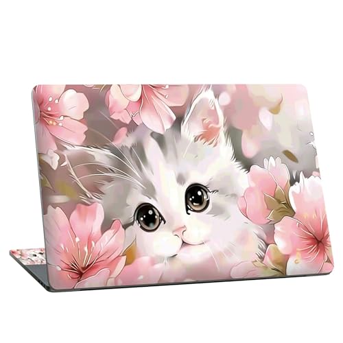 Universal Laptop Skin Sticker with 2 Wrist Pad Skins, Waterproof Scratch Resistant Vinyl Laptop Cover Decal, Cut to Fit for 11–15.6 Inch MacBook HP Dell Lenovo, Baby Cat Flowers - color: Baby Cat Flowers