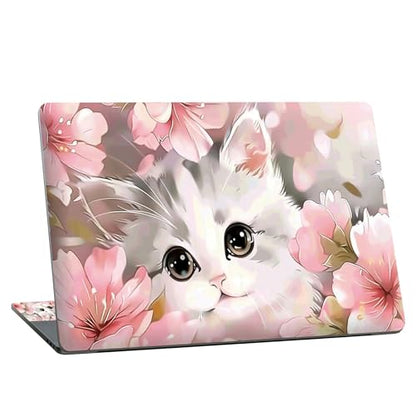 Universal Laptop Skin Sticker with 2 Wrist Pad Skins, Waterproof Scratch Resistant Vinyl Laptop Cover Decal, Cut to Fit for 11–15.6 Inch MacBook HP Dell Lenovo, Baby Cat Flowers - color: Baby Cat Flowers