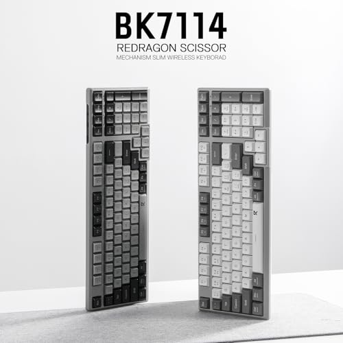 Redragon BK7114 Low-Profile Wireless Computer Keyboard, 98 Keys Slim Office PC Scissors Mechanism Keyboard w/ 2.4G BT Wireless Connection, Tactile Quiet Keystroke, Mixed Color Keycaps