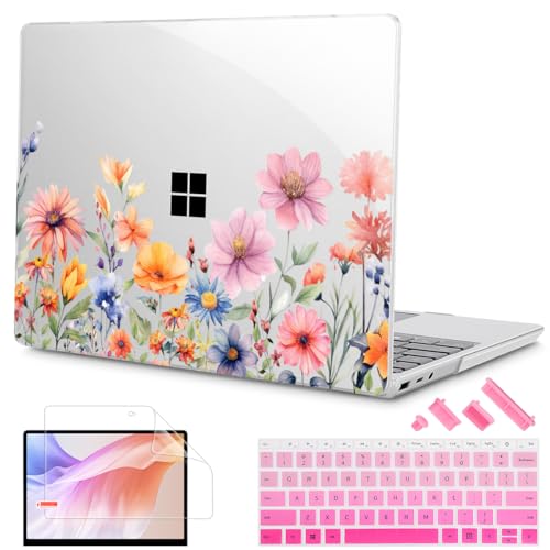 Mektron Case for 13.5" Microsoft Surface Laptop 5/4/3 with Metal Palm Rest Model 1951/1868, 2019/2021/2022 Release Plastic Hard Shell Cover with Screen Protector + Keyboard Cover, Floral P165 - color: Floral P165