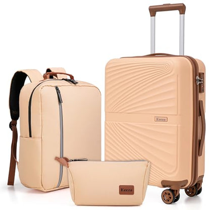 Carry On Luggage Set 22x14x9 Airline Approved Luggage Sets 3 Piece,Suitcases with Wheels,ABS Hard Case Luggage with TSA Lock Spinner Wheels(20 Inch,BP/TB) - color: Pink