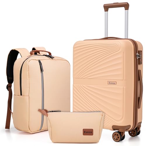Carry On Luggage Set 22x14x9 Airline Approved Luggage Sets 3 Piece,Suitcases with Wheels,ABS Hard Case Luggage with TSA Lock Spinner Wheels(20 Inch,BP/TB) - color: Pink