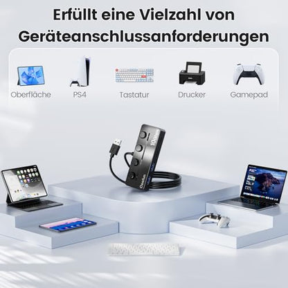 Qeefun 4-Port USB 3.2 Hub with 2 USB-C and 2 USB-A Ports, Individual LED Power Switches,10Gbps Data Transfer USB Splitter with 4ft Extension Cable, Multiple USB Extender for Laptop, PC, iMac etc - style: A to 2A+2c 3.2