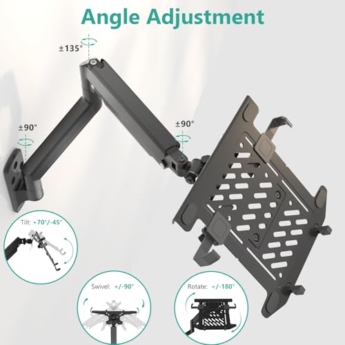 WALI Laptop Wall Mount, Single Monitor Arm for 17" Notebook and Up to 32" Screen, Full Motion Adjustable Monitor Wall Mount with Laptop Tray, VESA 75x75/100x100, Up to 15.4-22 Lbs (GSWM001LP), Black