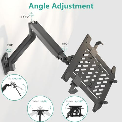 WALI Laptop Wall Mount, Single Monitor Arm for 17" Notebook and Up to 32" Screen, Full Motion Adjustable Monitor Wall Mount with Laptop Tray, VESA 75x75/100x100, Up to 15.4-22 Lbs (GSWM001LP), Black