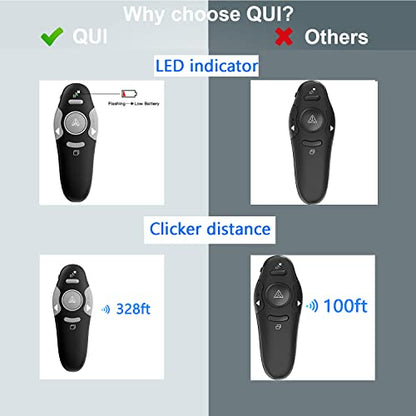 QUI Presentation Clicker Wireless Presenter Remote, Black, A | Clicker for PowerPoint Presentation Remote, PowerPoint Slide Advancer for Mac/Windows/Google Slide/Keynote - color: Black
