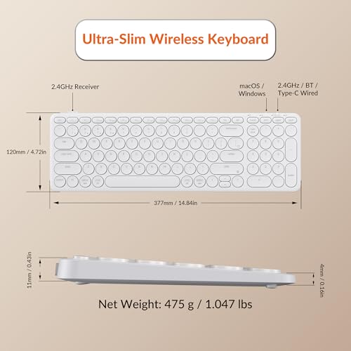 Keychron B4 Pro Ultra-Slim 96% Wireless Keyboard, Bluetooth/2.4 GHz/Wired Connection Keyboard with Numpad, Launcher, Up to 300 Hours Battery Compatible with Mac Windows Linux - Ivory White - color: Ivory White