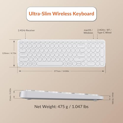 Keychron B4 Pro Ultra-Slim 96% Wireless Keyboard, Bluetooth/2.4 GHz/Wired Connection Keyboard with Numpad, Launcher, Up to 300 Hours Battery Compatible with Mac Windows Linux - Ivory White - color: Ivory White