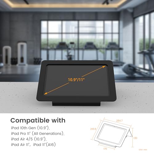 Tablet Desk Stand, All Metal 30 Ergonomic with Security Cable Lock for Office, POS Counter, Reception - Compatible with iPad 10th (10.9"), Pro 11", Air 4/5, Air 11" (M2/M3/M4), iPad 11" (A16) - color: Black