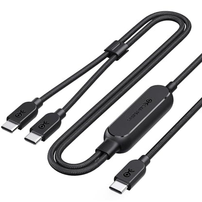 Cable Matters Braided 2-in-1 USB C to USB C Cable, 6ft, 140W Charging | Smart Power Allocation for Laptops and Phones, Charging and Data Transfer, Works with MacBook, iPad, and iPhone