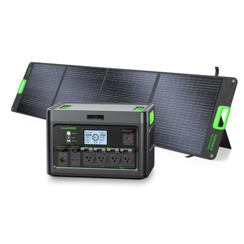 2400W Home Emergency Power Station with 200W Foldable Solar Panel Blackout Backup Generator - color: Light Green