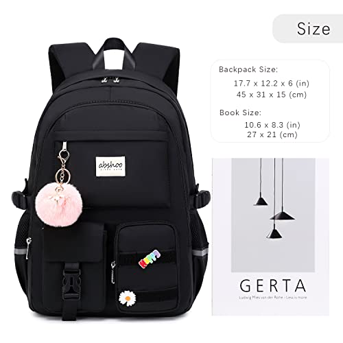 abshoo School Backpack for Girls Bookbag with Lunch Bag Teen Girls School Bag Travel Daypack (Black) - color: Black