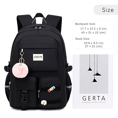 abshoo School Backpack for Girls Bookbag with Lunch Bag Teen Girls School Bag Travel Daypack (Black) - color: Black