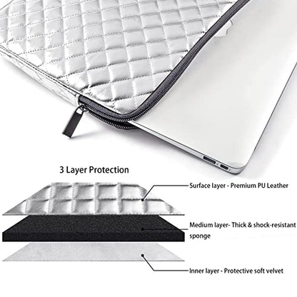 TRIUMPH VISION Puffy Laptop Sleeve Pouch Case Protective Bag Lined Padded | Puffy Laptop Case 13 13.3 in Quilted Leather Protection Shockproof Cushion Padding Fashion with Pocket Safe Silver - color: Silver Quilted, size: 13-13.3 Inch