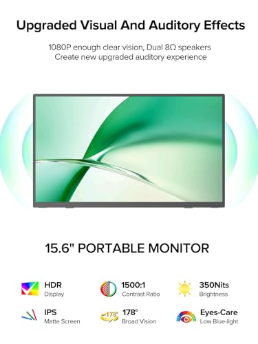 Newsoul Portable Monitor 15.6 Inch, 125% sRGB Laptop Monitor Built-in 0~180°Adjustment Stand | Speaker | VESA, HDMI USB-C Plug&Play, Ultra-Thin Second Extender Screen for Phone Game Console - size: 15.6-Inch