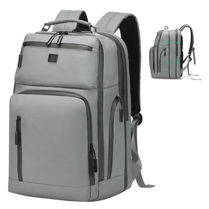 Expandable Business Backpack with 17" Laptop Compartment - Waterproof, Airline Approved, 33L-42L Capacity, for Work & Travel, Gray - color: Gray