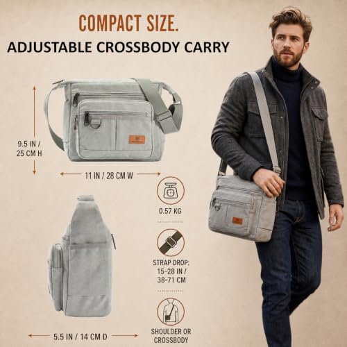 Rfid Crossbody Messenger Bag with Water Bottle Holders, 13 inch Laptop Shoulder Bag, Sling Satchel Purse w/Built-in Wallet - color: Ash Grey