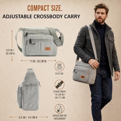 Rfid Crossbody Messenger Bag with Water Bottle Holders, 13 inch Laptop Shoulder Bag, Sling Satchel Purse w/Built-in Wallet - color: Ash Grey
