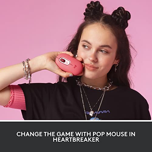 Logitech POP Mouse Compact and Portable Wireless - Heartbreaker Rose | Compact, portable, programmable buttons, quiet clicks, easy-switch up to 3 devices, for laptop, tablet, PC - color: Heartbreaker Rose