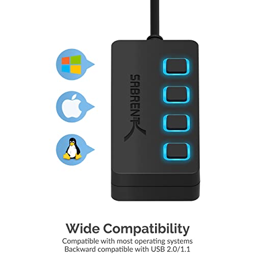 SABRENT 4 Port USB 2.0 Data Hub with Individual LED lit Power Switches [Charging NOT Supported] for Mac & PC (HB-UMLS) (Pack of 2) - size: USB-A 4-Port (Pack of 2)