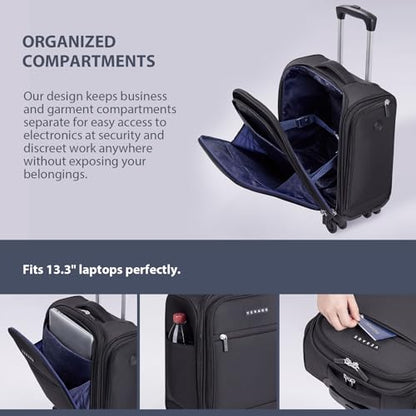 Verage Underseat Carry On Luggage with Wheels, 14.5-Inch Spinner Small Suitcase, Softside Lightweight Travel Bag for Men and Women, Airplane Carry On Bag, Black - color: Black, size: Basic Underseat