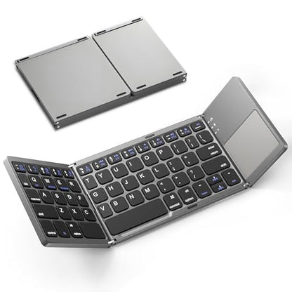 Foldable Bluetooth Keyboard with Touchpad, Ultra Slim Portable Wireless Keyboard with Rechargeable Battery for Android Windows iOS Tablets Laptop-Space Gray