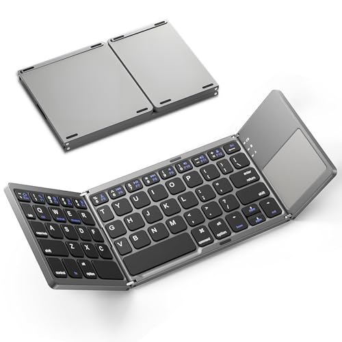 Foldable Bluetooth Keyboard with Touchpad, Ultra Slim Portable Wireless Keyboard with Rechargeable Battery for Android Windows iOS Tablets Laptop-Space Gray