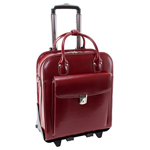 McKLEIN 15" Leather Vertical Patented Detachable -Wheeled Ladies' Laptop Briefcase- LA GRANGE- Red