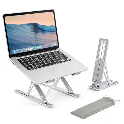 Adjustable Laptop Stand for Desk, Metal Foldable Laptop Riser Holder, Portable Desktop Book Stands, Ventilated Cooling Computer Notebook Stand Compatible with 10-17” Laptops - color: Silver