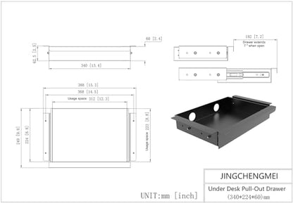 Under Desk Mounted Sliding Pull-out Drawer, W 15.3" x D 8.8" Storage Organizer for Sit Stand Workstation, Metal, Black (Medium) - size: 1TierMedium