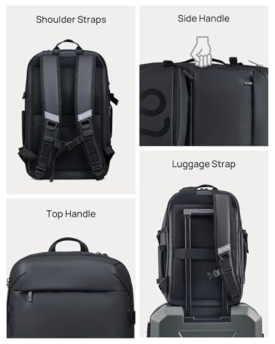 NINETYGO Travel Backpack for Men & Women, Black | Carry On, Airline Approved, Waterproof, 24.7L, Detachable Shoulder Bag, Fits 15.6 Inch Laptop - color: Black