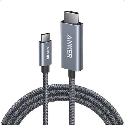 Anker HDMI Cable, 4K@60Hz Ultra-Fast USB C to HDMI Cord, 6ft | Nylon-Braided Cable with Advanced Shielding, HDR, Thunderbolt 5/4/3 Compatible, for MacBook, iPad, iPhone, HD TV, Black - size: 6FT