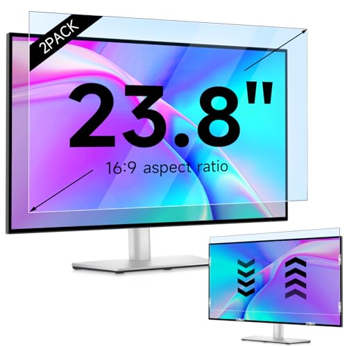 IPROKKO 2 Pack 23.8 inch Anti-Blue Light Monitor Screen Protector for 16:9 Widescreen, Removable Anti Glare Blue Light Blocking Screen Filter, Anti-UV Eye Protection PC Computer Film [Washable Wipes Clean] - size: 2pcs 23.8inch 16:9