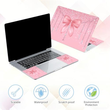Laptop Skin Sticker Decal 15-15.6 Inch with Cute Mouse Pad, Universal Reusable Vinyl Sticker for 12.1 13 13.3 14 15.4 Inch Netbook and Notebook PC, Pink Glitter Bow - color: Pink Glitter Bow